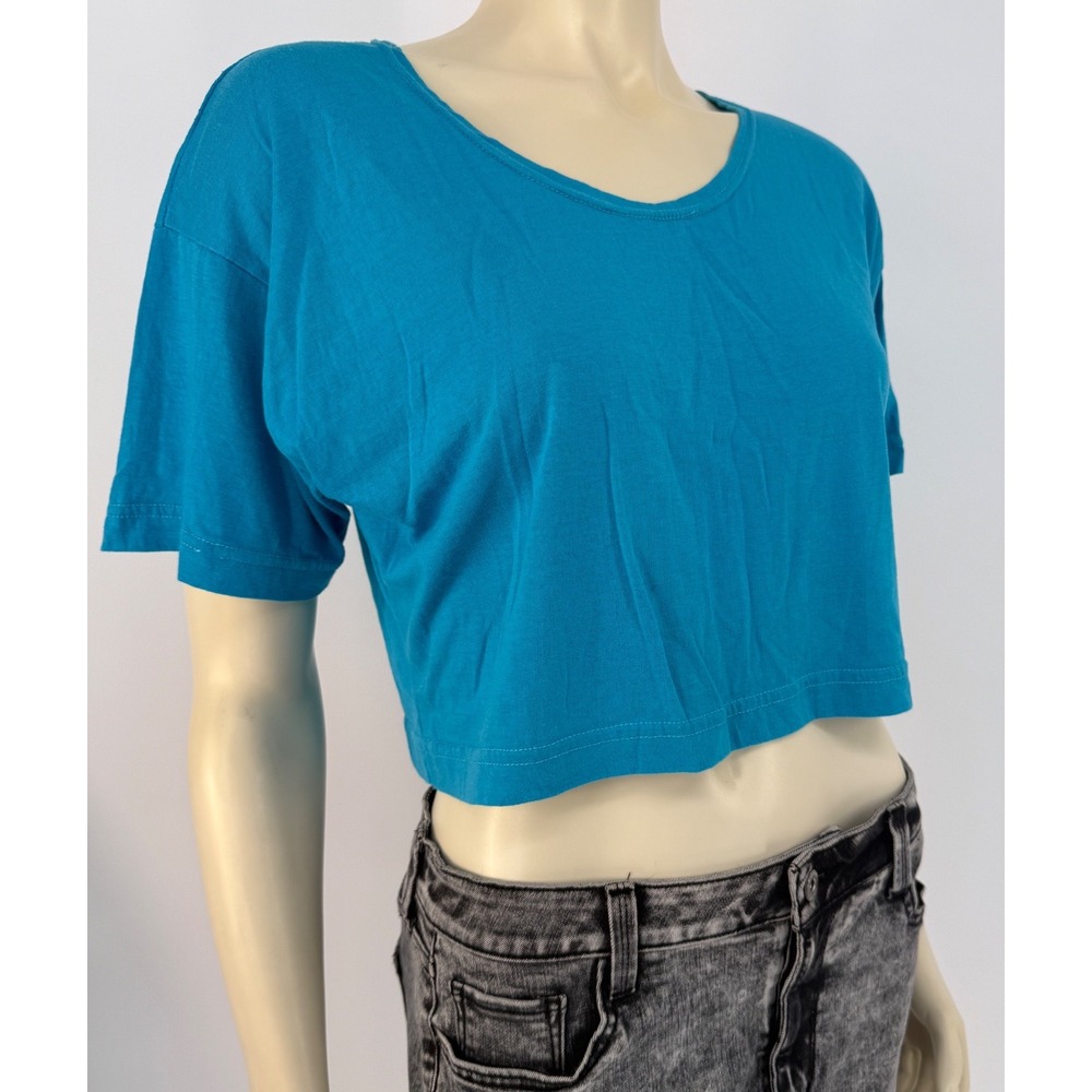 Vintage 90s Ragtop USA Cropped Boxy T-Shirt Turquoise Grunge Y2K Baby Tee M